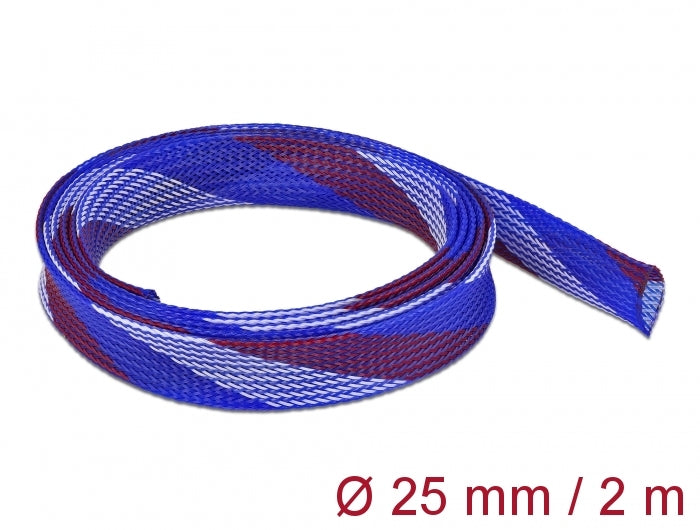Delock Geflechtschlauch dehnbar 2 m x 25 mm blau-rot-weiß