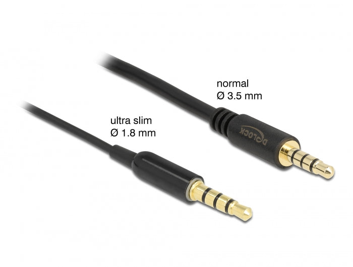 Delock Klinkenkabel 3,5 mm 4 Pin Stecker zu Stecker Ultra Slim 0,5 m schwarz