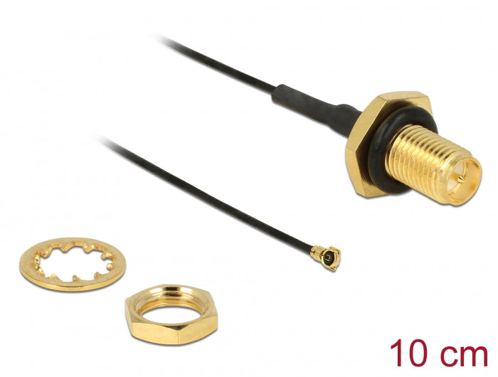 Delock Antennenkabel RP-SMA Buchse zum Einbau zu I-PEX Inc., MHF® 4 Stecker 0.81 10 cm Gewindelänge 9 mm spritzwassergeschützt