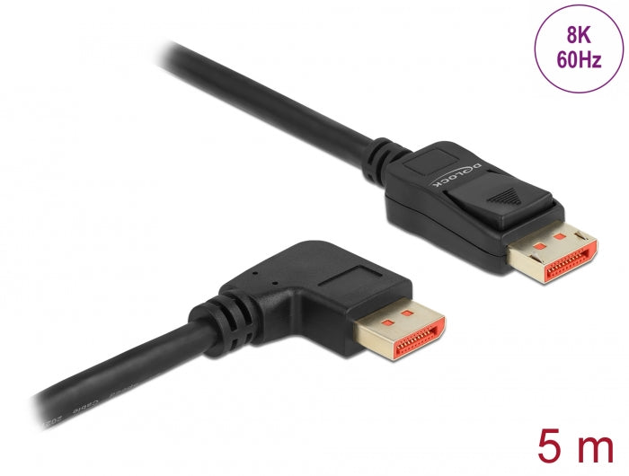 Delock DisplayPort Kabel Stecker gerade zu Stecker 90° rechts gewinkelt 8K 60 Hz 5 m