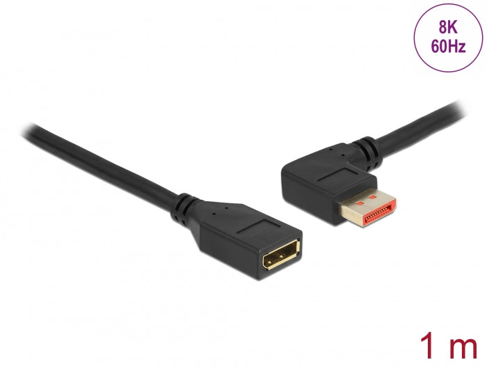 Delock DisplayPort Verlängerungskabel Stecker 90° links gewinkelt zu Buchse 8K 60 Hz 1 m