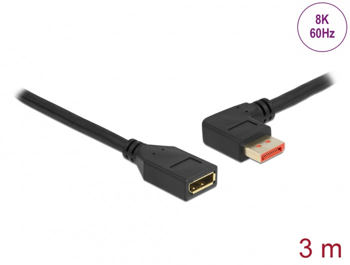 Delock DisplayPort Verlängerungskabel Stecker 90° links gewinkelt zu Buchse 8K 60 Hz 3 m