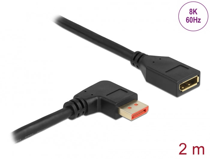 Delock DisplayPort Verlängerungskabel Stecker 90° rechts gewinkelt zu Buchse 8K 60 Hz 2 m