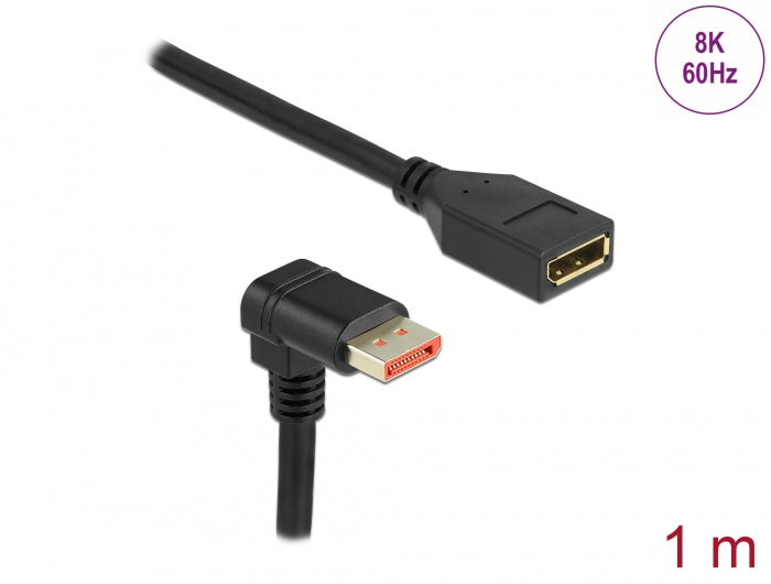 Delock DisplayPort Verlängerungskabel Stecker 90° unten gewinkelt zu Buchse 8K 60 Hz 1 m