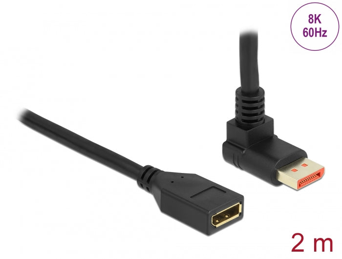 Delock DisplayPort Verlängerungskabel Stecker 90° oben gewinkelt zu Buchse 8K 60 Hz 2 m