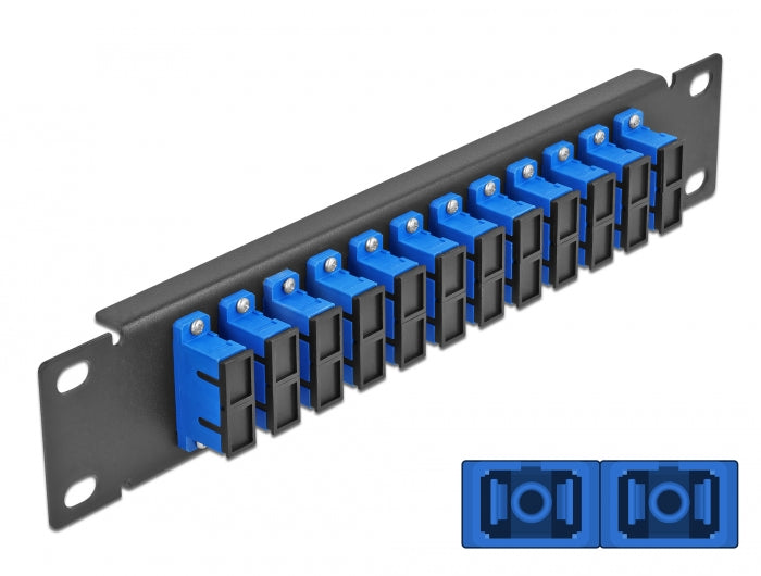 Delock 10″ LWL Patchpanel 12 Port SC Duplex blau 1 HE schwarz