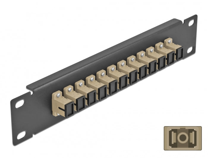 Delock 10″ LWL Patchpanel 12 Port SC Simplex beige 1 HE schwarz