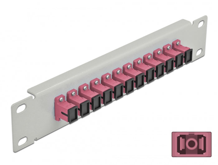 Delock 10″ LWL Patchpanel 12 Port SC Simplex violett 1 HE grau