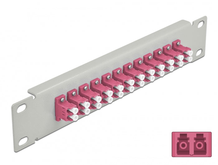 Delock 10″ LWL Patchpanel 12 Port LC Duplex violett 1 HE grau