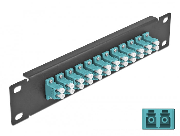Delock 10″ LWL Patchpanel 12 Port LC Duplex aqua 1 HE schwarz