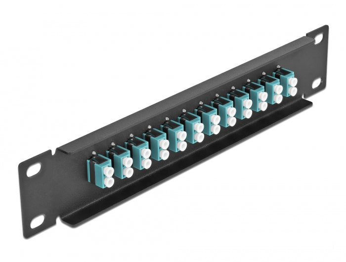 Delock 10″ LWL Patchpanel 12 Port LC Duplex aqua 1 HE schwarz