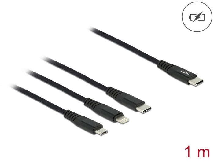 Delock USB Ladekabel 3 in 1 USB Type-C™ zu Lightning™ / Micro USB / USB Type-C™ 1 m