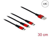 Delock USB Ladekabel 3 in 1 Typ-A zu Lightning™ / Micro USB / USB Type-C™ 30 cm schwarz / rot