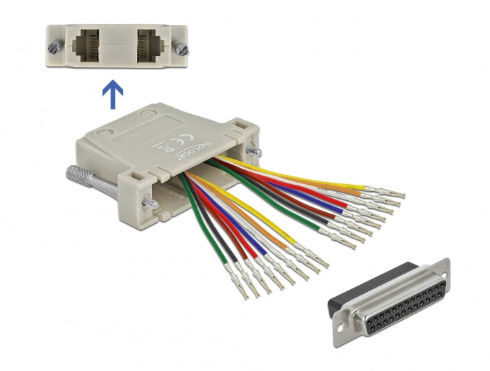 Delock D-Sub 25 Pin Crimp Buchse zu 2 x RJ45 Buchse mit Montagesatz beige
