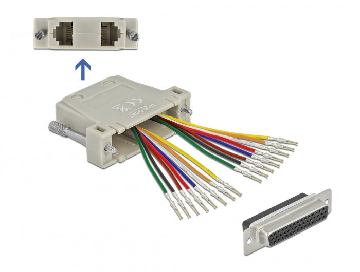 Delock D-Sub HD 44 Pin Crimp Buchse zu 2 x RJ45 Buchse mit Montagesatz beige