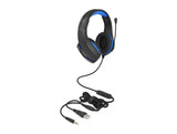 Delock Gaming Headset Over-Ear mit 3,5 mm Klinkenstecker und blauem LED Licht für PC, Notebook und Spielekonsolen