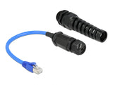 Delock Kabel RJ45 Stecker zu RJ45 Buchse Cat.6 wasserdicht mit Kabelverschraubung und Knickschutztülle