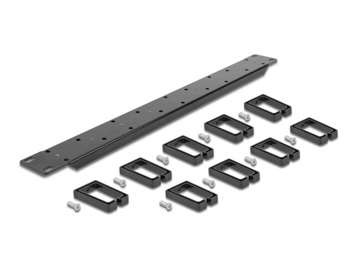 Delock 19″ Kabelmanagement Rangierpanel beidseitig mit 9 Bügeln (5 x vertikal, 4 x 45° geneigt) 1 HE schwarz
