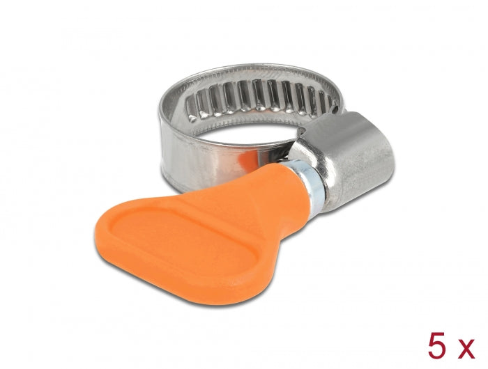 Delock Schlauchschelle Edelstahl 400 SS mit Flügelmutter 12 - 20 mm 5 Stück orange