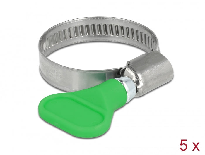 Delock Schlauchschelle Edelstahl 400 SS mit Flügelmutter 20 - 35 mm 5 Stück grün