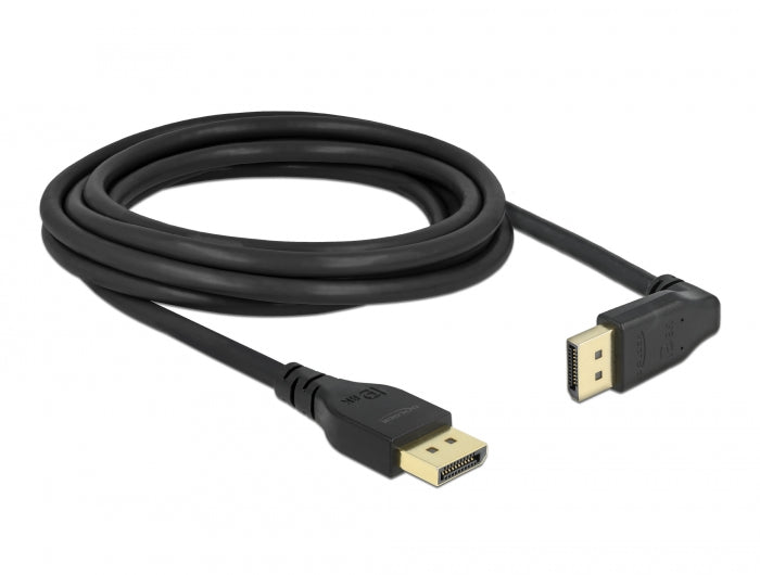 Delock DisplayPort Kabel Stecker gerade zu Stecker 90° oben gewinkelt 8K 60 Hz 3 m ohne Einrastfunktion