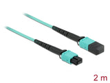 Delock LWL Kabel MPO Buchse zu MPO Buchse 12 Fasern, Polarität B, Multimode OM4, 50/125 µm, 2 m