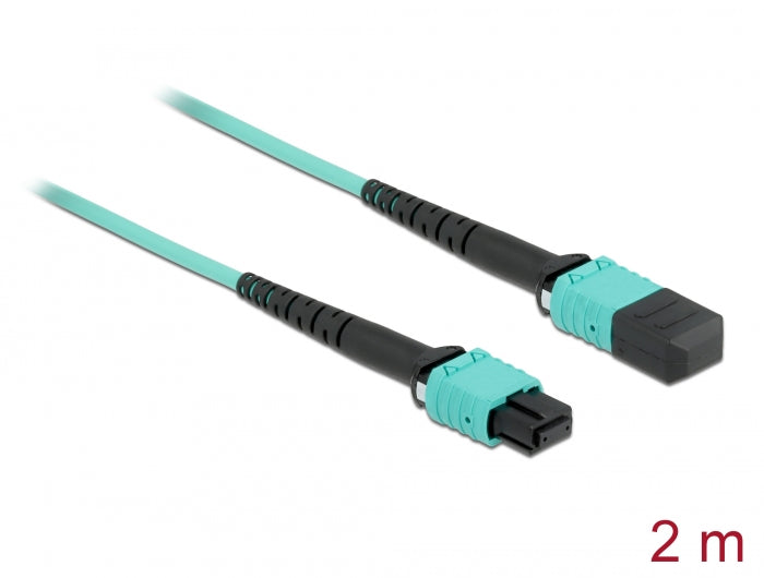 Delock LWL Kabel MPO Buchse zu MPO Buchse 12 Fasern, Polarität A, Multimode OM4, 50/125 µm, 2 m