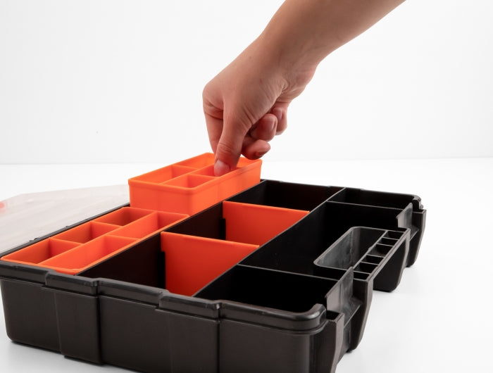 Delock Sortimentsbox mit 21 Fächern 290 x 220 x 60 mm orange / schwarz