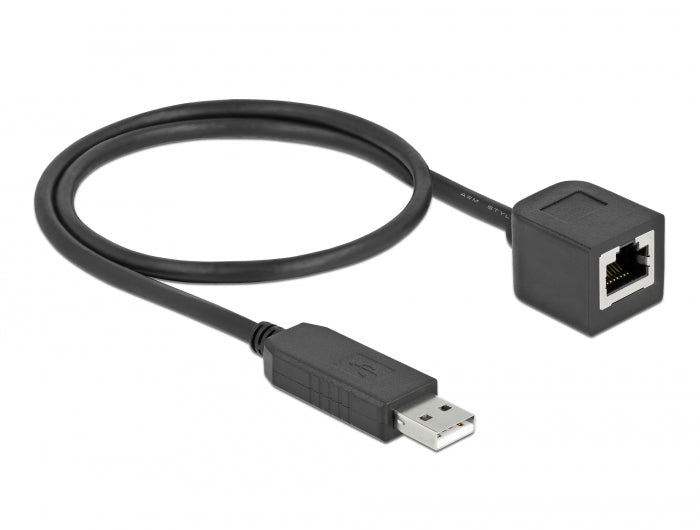 Delock Serielles Anschlusskabel mit FTDI Chipsatz, USB 2.0 Typ-A Stecker zu RS-232 RJ45 Buchse 50 cm schwarz