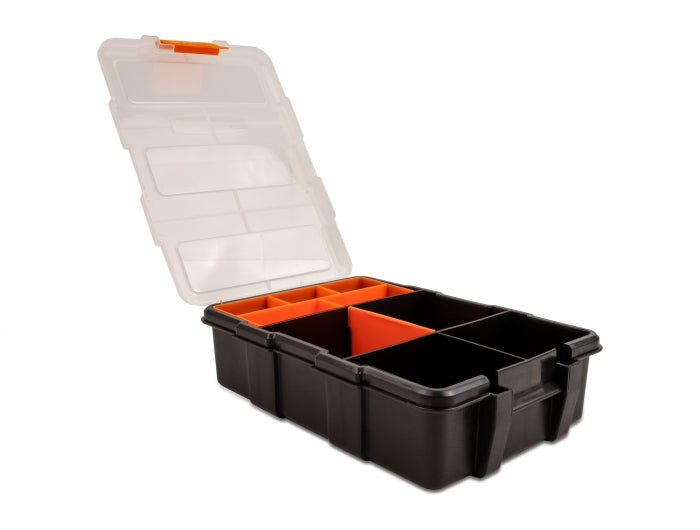 Delock Sortimentsbox mit 11 Fächern 220 x 155 x 60 mm orange / schwarz