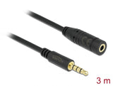 Delock Klinkenverlängerungskabel 3,5 mm 4 Pin Stecker zu Buchse 3 m schwarz