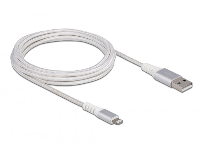 Delock USB Daten- und Ladekabel für iPhone™, iPad™, iPod™ DuPont™ Kevlar® weiß 3 m