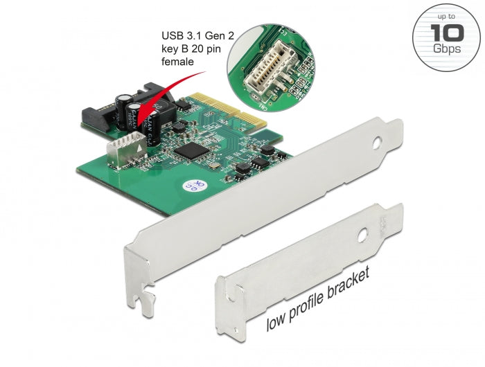 Delock PCI Express x4 Karte zu 1 x intern USB 3.2 Gen 2 Key B 20 Pin Buchse