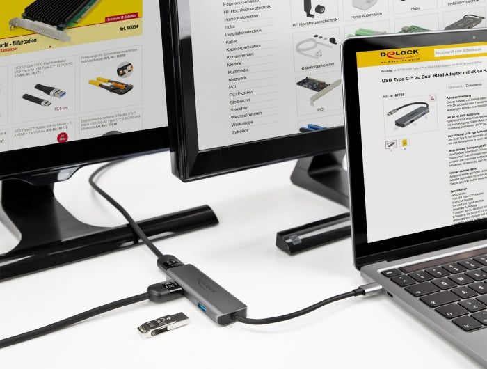 Delock USB Type-C™ zu Dual HDMI Adapter mit 4K 60 Hz und USB Port