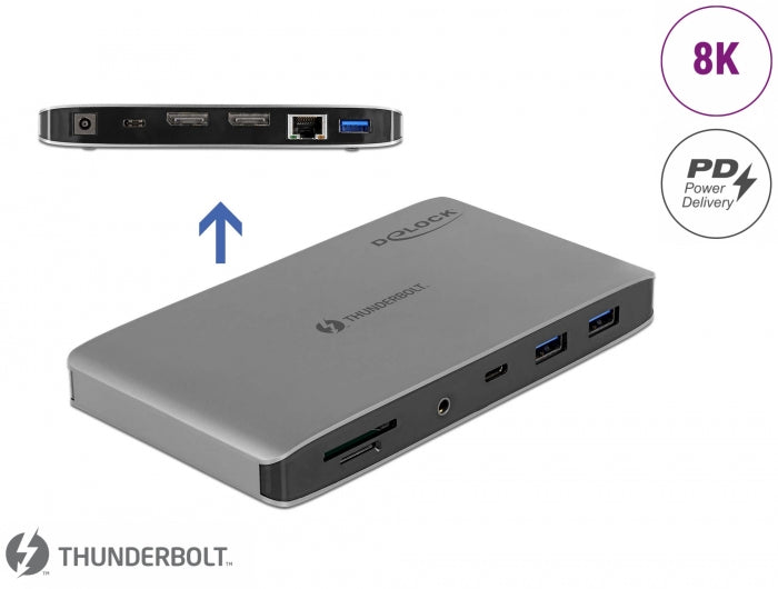Delock Thunderbolt™ 3 Dockingstation 8K - Dual DisplayPort / USB / LAN / SD / Audio / PD 3.0