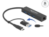 Delock 3 Port USB 3.2 Gen 1 Hub + Gigabit LAN mit USB Type-C™ oder USB Typ-A Anschluss