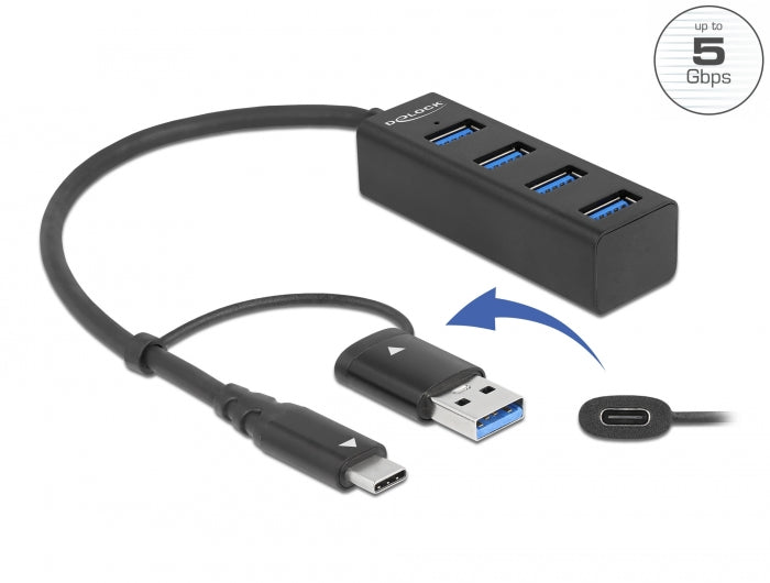 Delock 4 Port USB 5 Gbps Hub mit USB Type-C™ oder USB Typ-A Anschluss