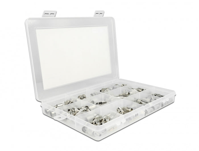 Delock Crimpbox 70-teilig 75 Ohm mit BNC, TNC und F Konnektoren