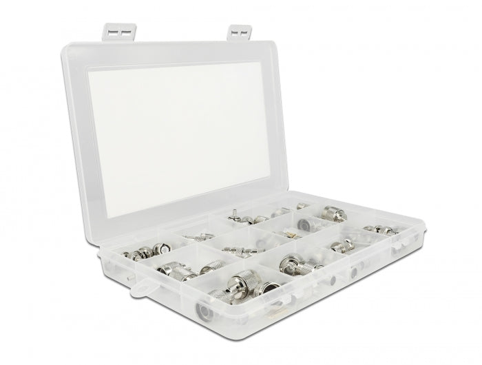 Delock Crimpbox 48-teilig 50 Ohm mit BNC, TNC und N Konnektoren