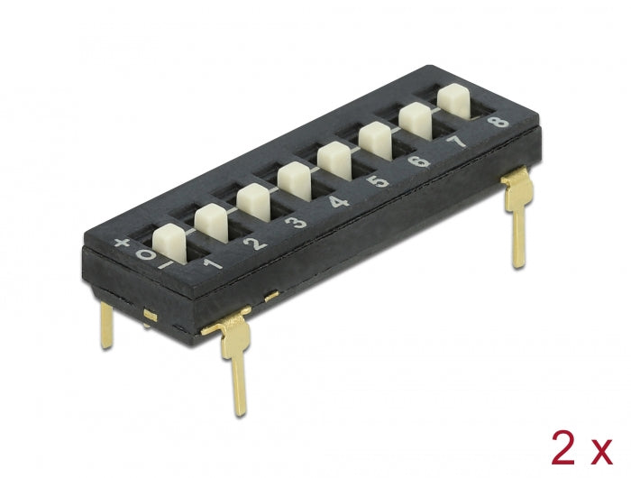 Delock DIP-Schalter Tri-State 8-stellig 2,54 mm Rastermaß THT vertikal schwarz 2 Stück