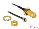 Delock Antennenkabel RP-SMA Buchse zum Einbau zu I-PEX Inc., MHF® I Stecker 1.13 20 cm Gewindelänge 10 mm spritzwassergeschützt