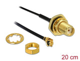 Delock Antennenkabel SMA Buchse zum Einbau zu I-PEX Inc., MHF® I Stecker 1.13 20 cm Gewindelänge 10 mm spritzwassergeschützt