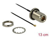 Delock Antennenkabel N Buchse zum Einbau zu I-PEX Inc., MHF® I Stecker 1.37 13 cm Gewindelänge 22 mm spritzwassergeschützt