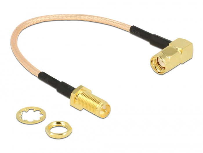 Delock Antennenkabel RP-SMA Stecker 90° > RP-SMA Buchse zum Einbau RG-316 16 cm