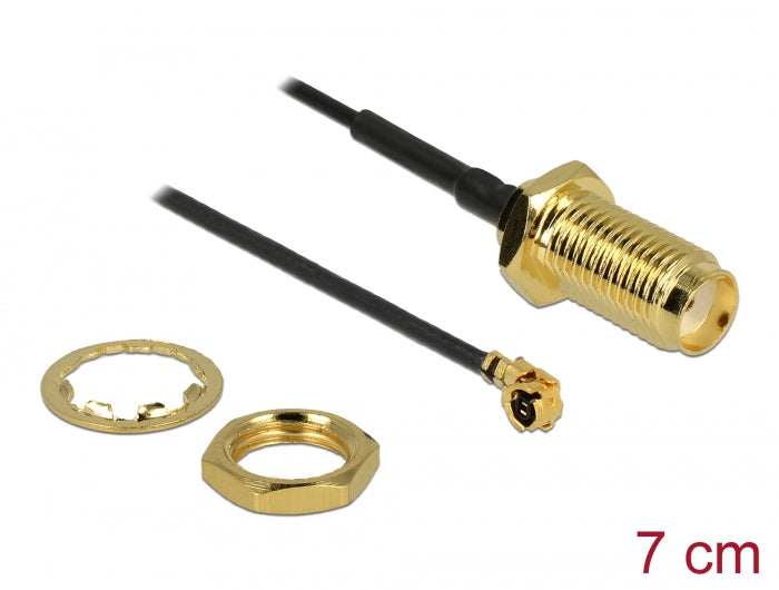 Delock Antennenkabel SMA Buchse zum Einbau zu I-PEX Inc., MHF® I Stecker 1.13 7 cm Gewindelänge 10 mm