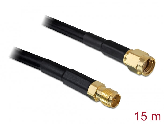 Delock Antennenkabel RP-SMA Stecker > RP-SMA Buchse CFD/RF200 15 m low loss