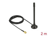 Delock ISM 433 MHz Antenne SMA Stecker 2 dBi omnidirektional mit magnetischem Standfuß und Anschlusskabel (RG-174, 2 m) schwarz
