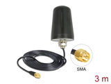 Delock WLAN 802.11 b/g/n Antenne SMA Stecker 2 dBi omnidirektional mit Anschlusskabel (RG-174, 3 m) Dachmontage outdoor schwarz