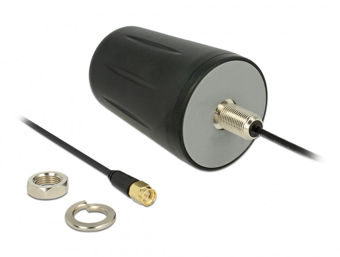Delock WLAN 802.11 b/g/n Antenne SMA Stecker 2 dBi omnidirektional mit Anschlusskabel (RG-174, 3 m) Dachmontage outdoor schwarz