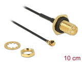 Delock Antennenkabel RP-SMA Buchse zum Einbau zu I-PEX Inc., MHF® I Stecker 1.13 10 cm Gewindelänge 9 mm spritzwassergeschützt